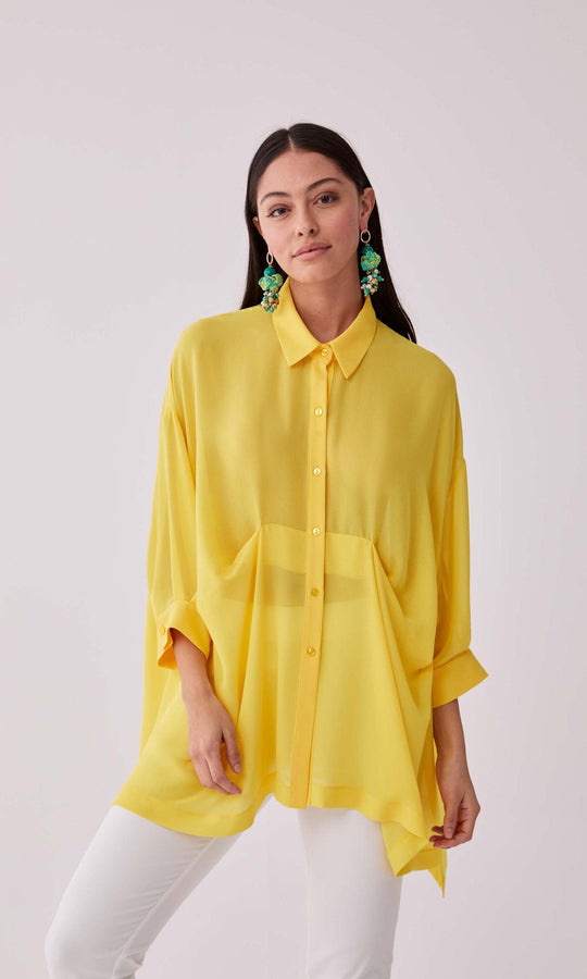 Roman Drop-Hem Sheer Longline Blouse. 1