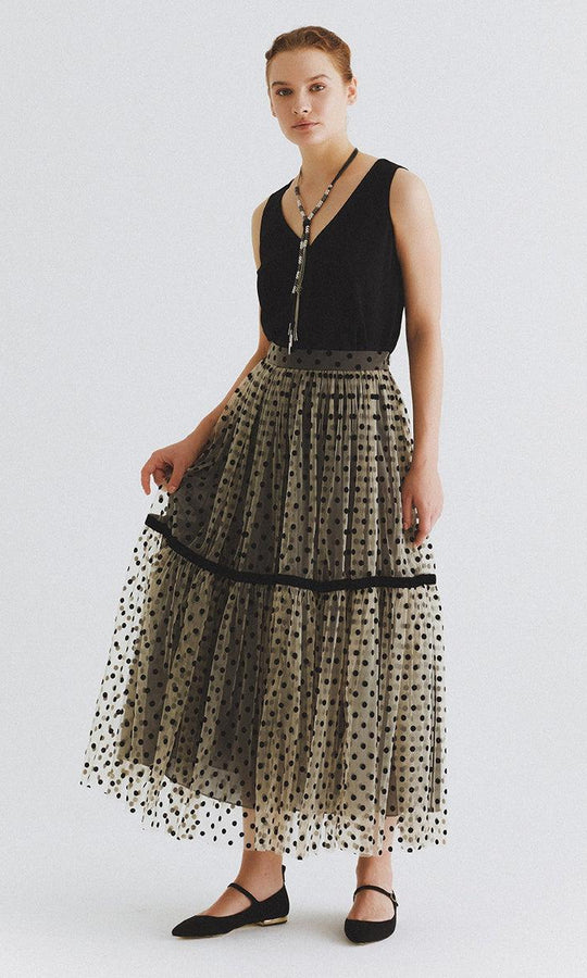 Roman Tea-Length Velvet Polka Dot Skirt. 1