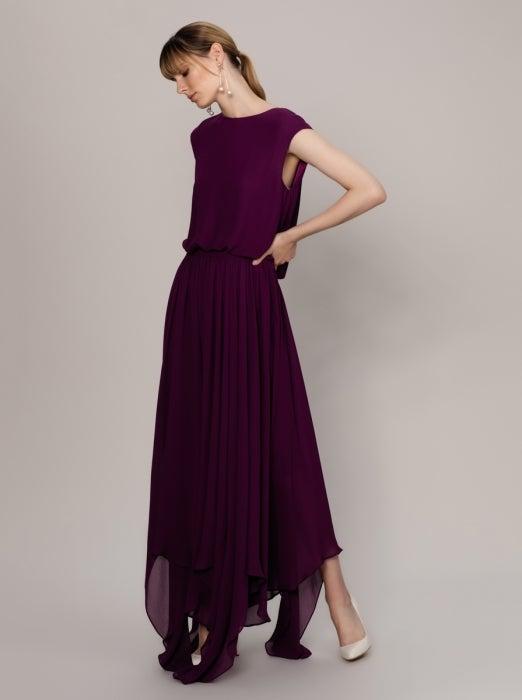 Roman Flowing Purple Cap Sleeve Gown. 2