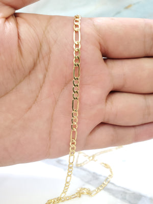 Real 10K Two Tone Yellow & White Gold Hollow Figaro Chain Necklace