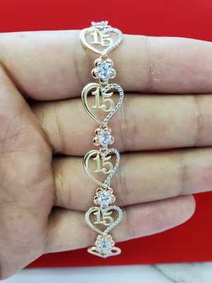 Small and Large Heart Outline Alternating Anklet in 10K Gold - 10
