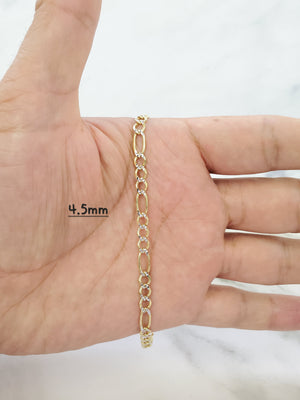 5mm 18K Yellow Gold Figaro Chain Link Bracelet 7in | GoldenMine.com