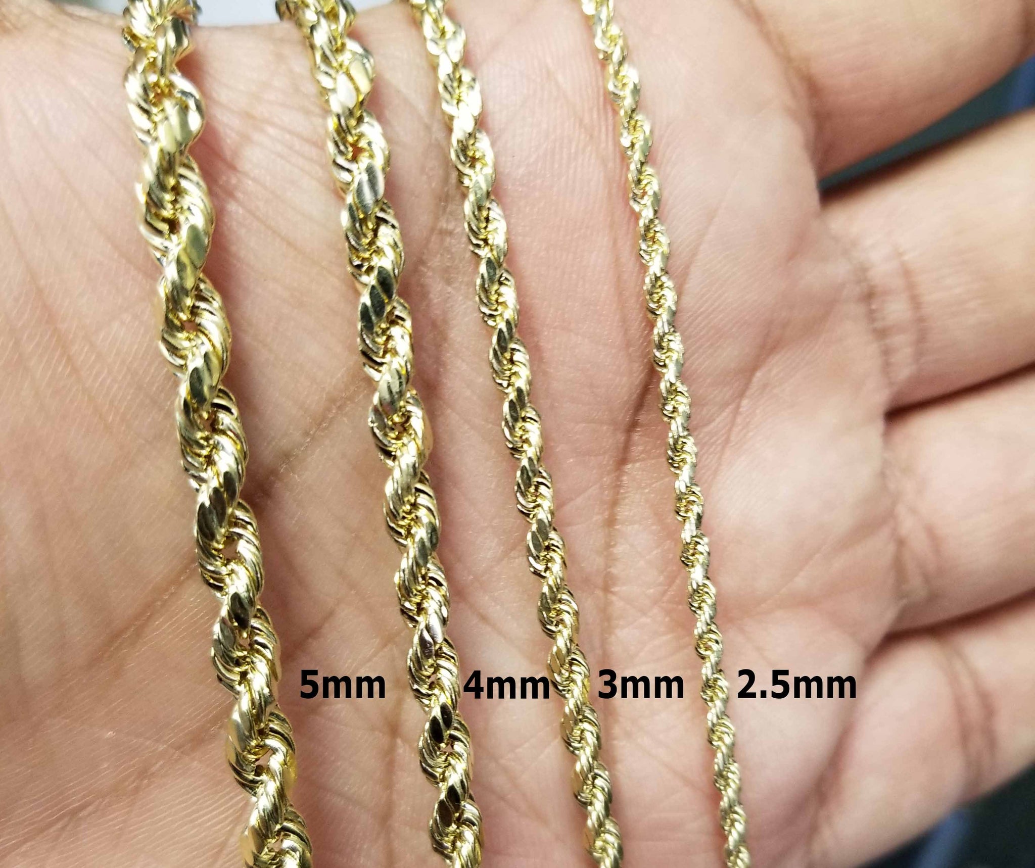 Real 10k Yellow Gold Hollow Rope Chain 