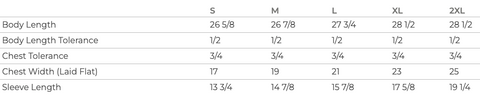 AP Tie Dye Tee Size Chart