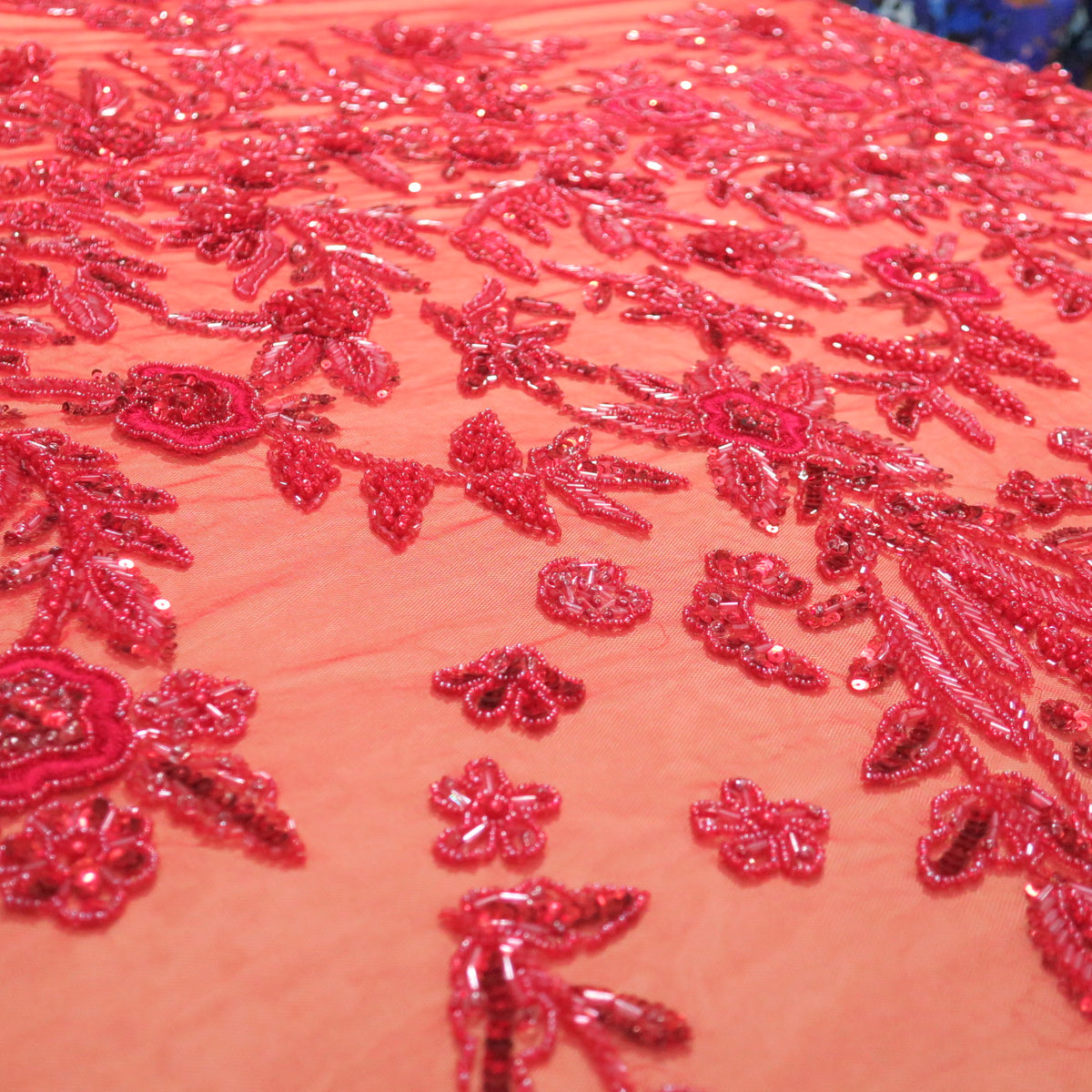 Red Floral Embroidered Tulle Fabric | Rex Fabrics