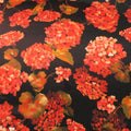Orange and Red Floral with a Black Background Printed Silk Charmeuse Fabric - Rex Fabrics