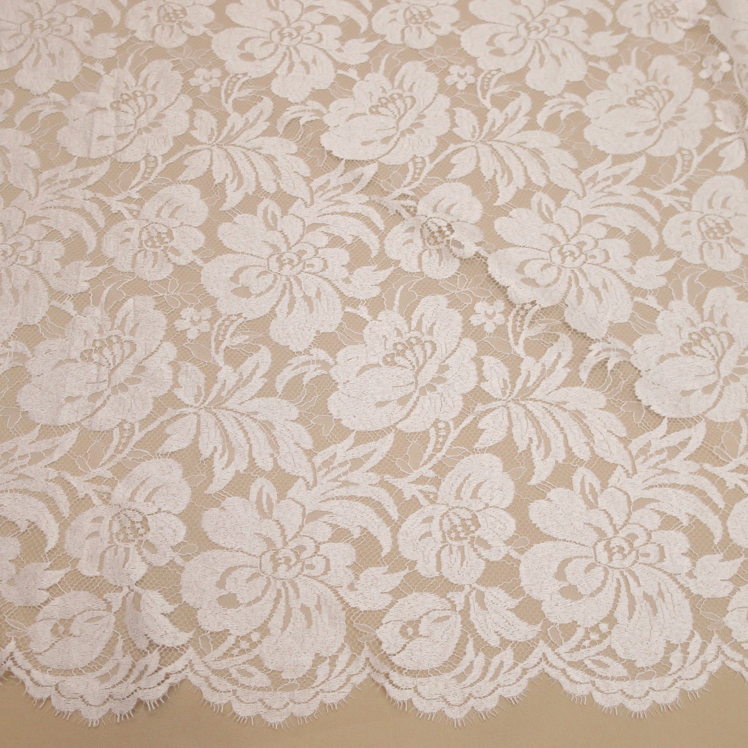 Off White Floral Embroidered Double Scalloped Lace | Rex Fabrics