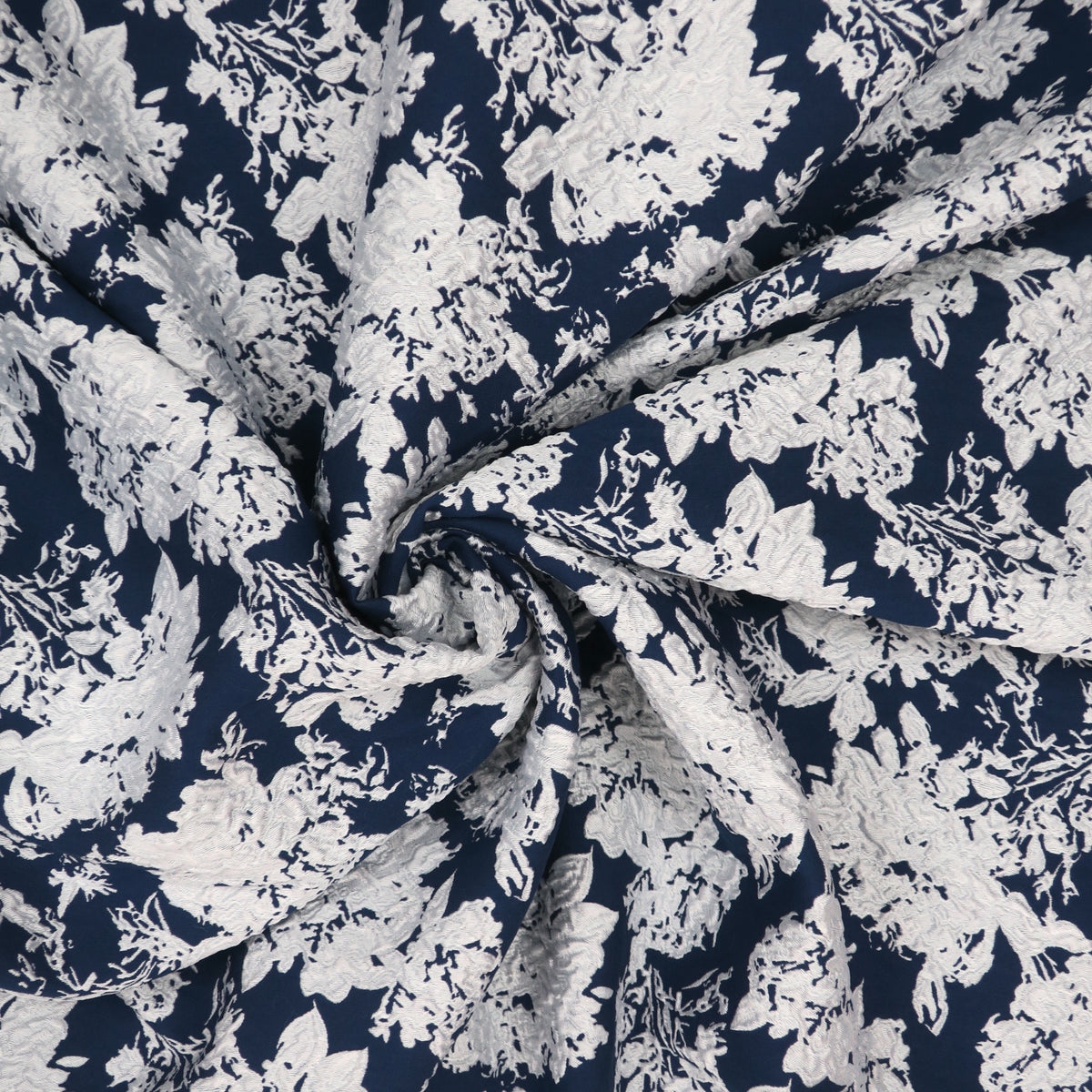Navy and Silver Thread Floral Textured Brocade Fabric | Rex Fabrics