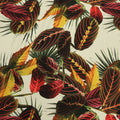Nude Background with Burgundy and Yellow Leaves Printed Fabric - Rex Fabrics