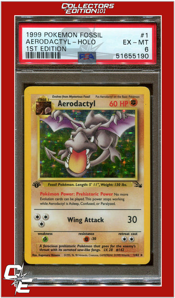 1999 Pokemon Fossil #1 Aerodactyl Holo 1st Edition PSA 8 – Burbank