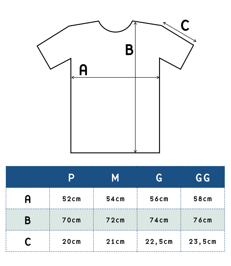 Tabela de medidas - Camiseta SB