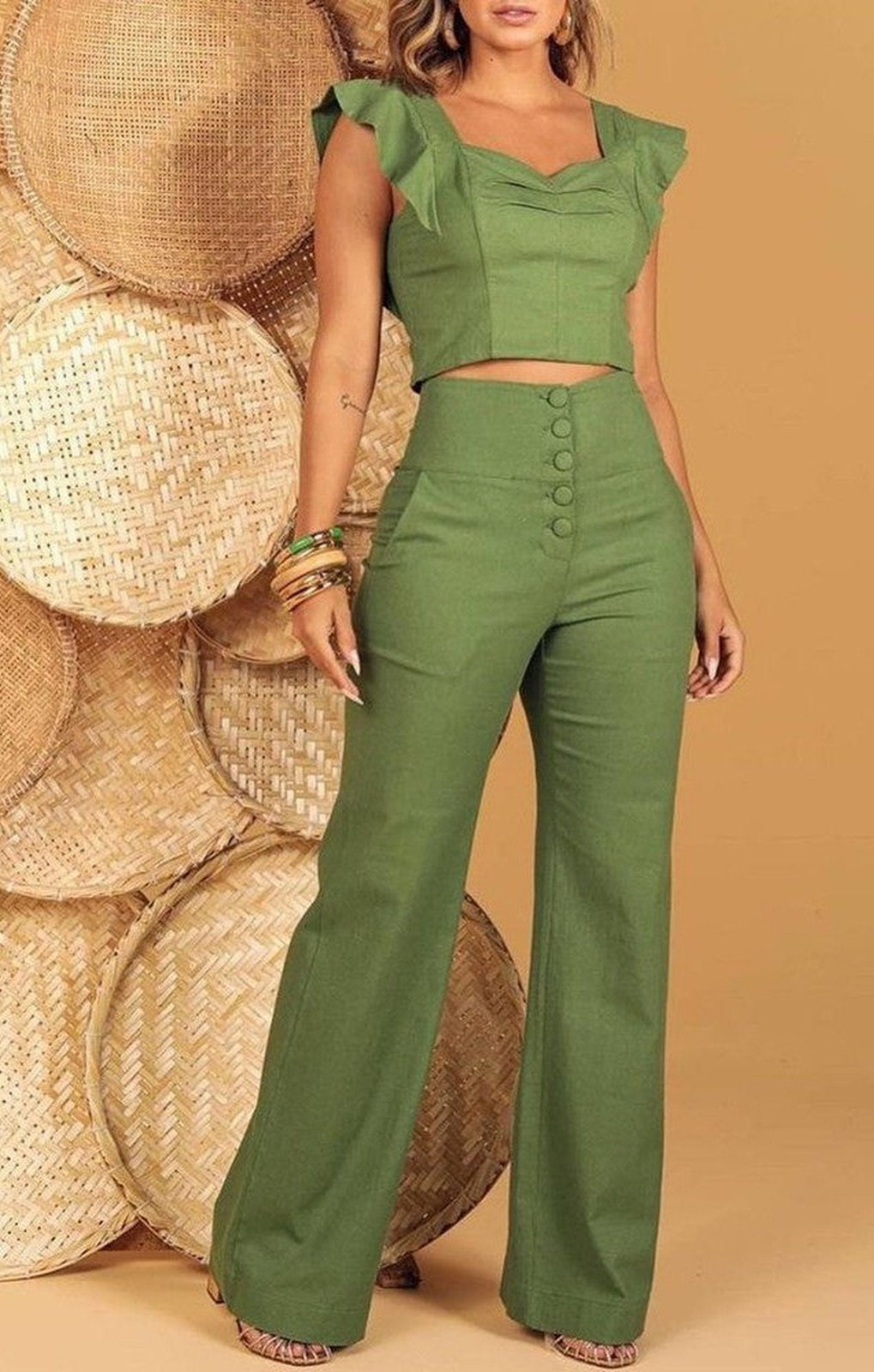 High Waist Button Two Piece Pants Set 5 Colors Tealdiamondboutique 