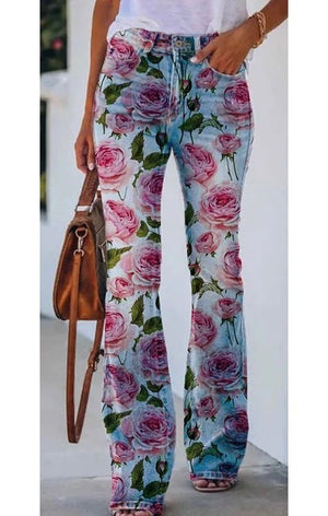 Women Flowers 3D Print Faux Jeans (Many Colors)(Many Sizes) Plus Sizes ...