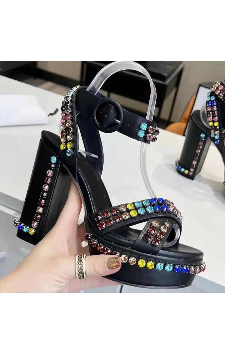 Women’s Chunky High Heels  Multicolored Stones (3 Colors)