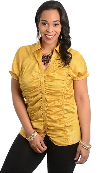 Smocked Sleeve Mustard Shirt - Final Sale – ClayViz Fashion Boutique