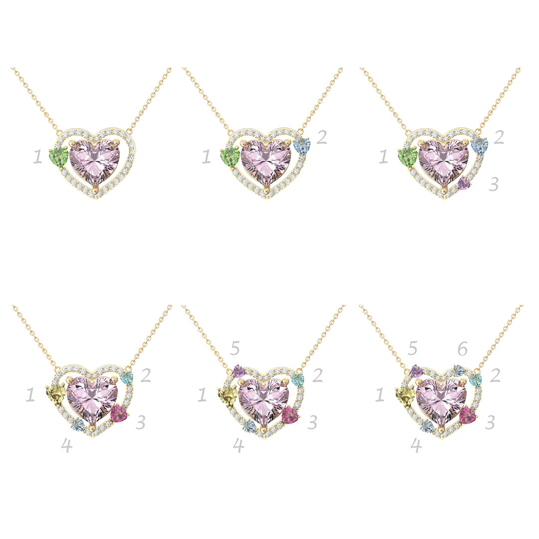 Mom & 1-6 Kids Birthstone Heart Necklace