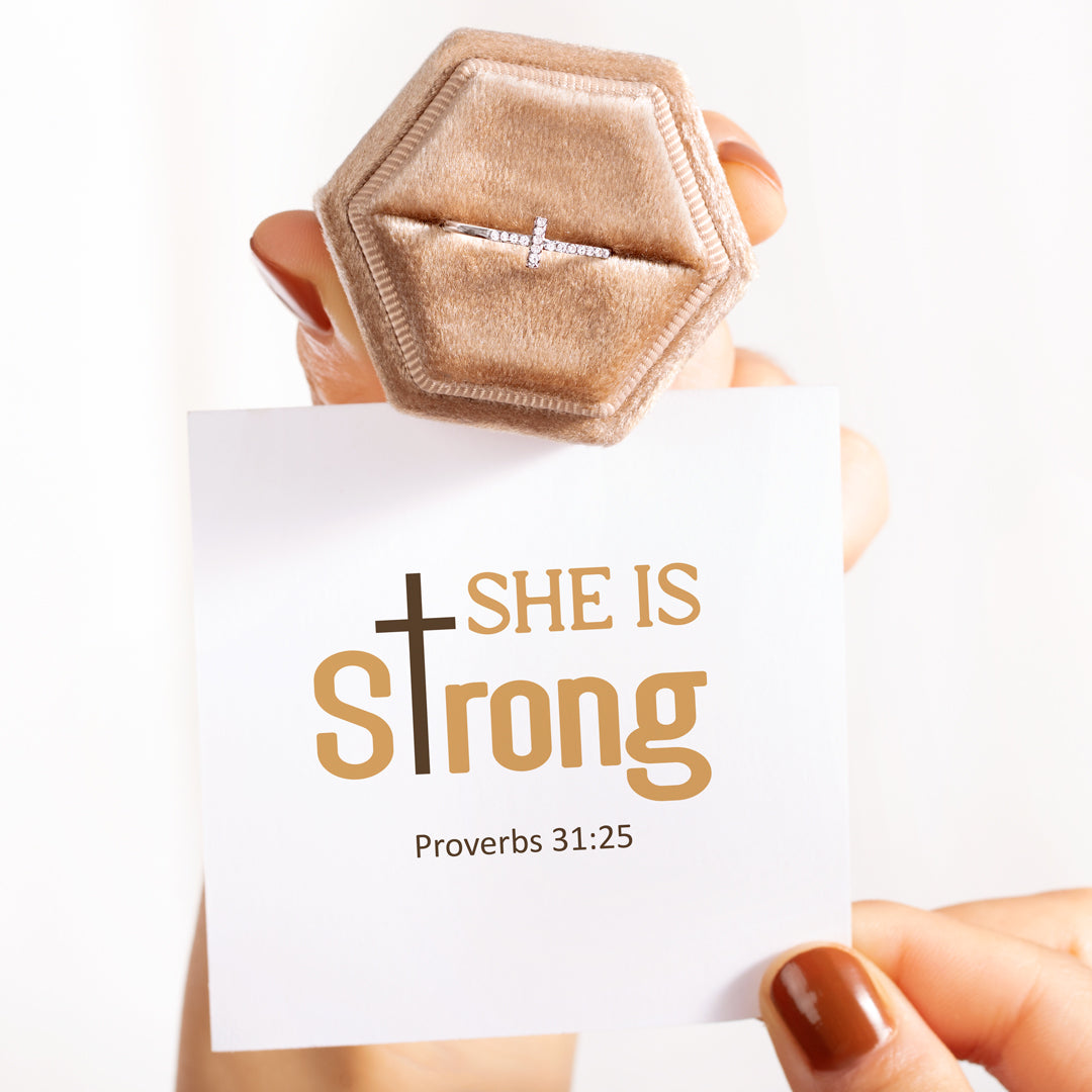 Christianity Cross Ring - She Is Strong