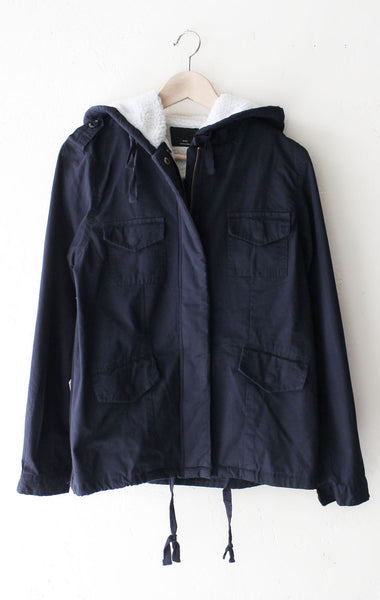 Faux FurLined Hooded Jacket Navy NYCT Clothi