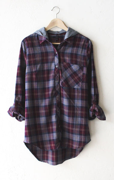 Hooded Plaid Flannel Shirt - NYCT Clothing