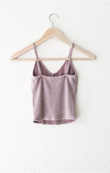 Knit V-neck Cami Crop Top - Dusty Pink - NYCT Clothing
