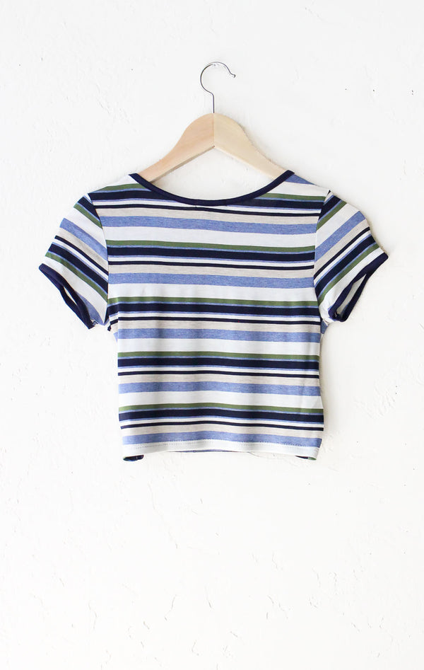 Striped Crop Top - Indigo/Cream - NYCT Clothing