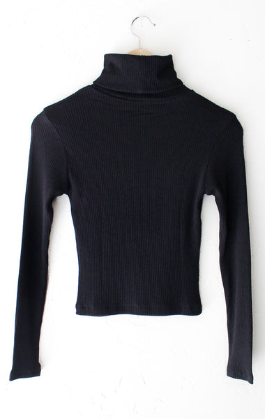 Ribbed Knit Turtleneck Crop Top - Black - NYCT Clothing