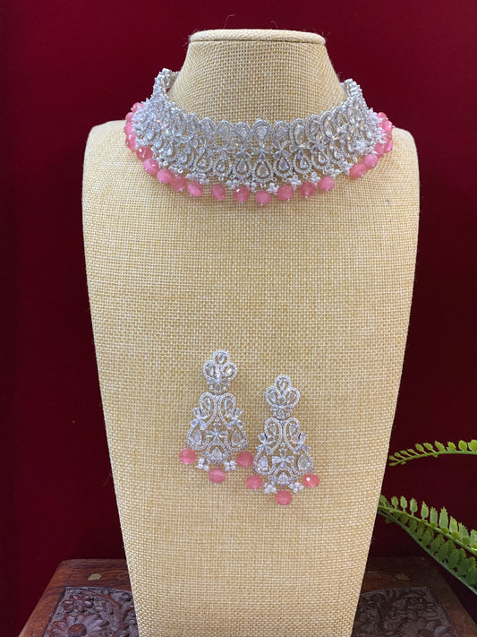 bridal pink diamond necklace set