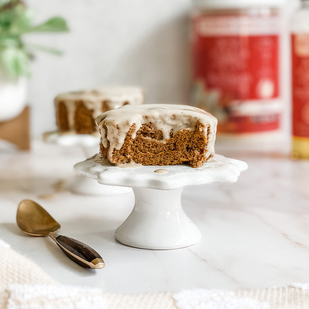 Octonuts Pumpkin Nut Mug Cake with Vanilla Almond Crème