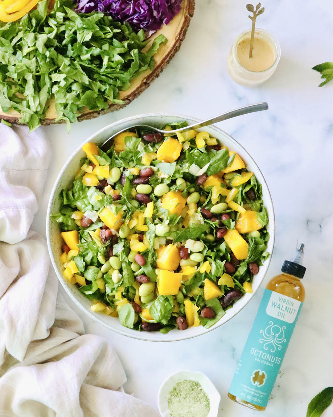 Mango Edamame Salad with Octonuts Walnut Oil Tahini Dill Dressing