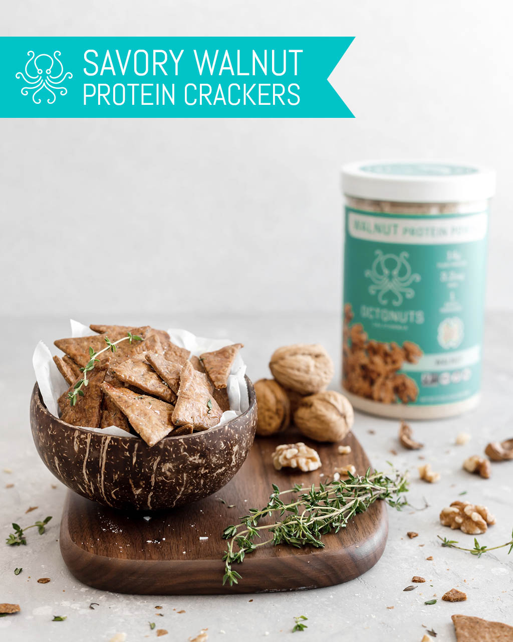Savory Walnut Crackers with Octonuts Walnut Protein Powder