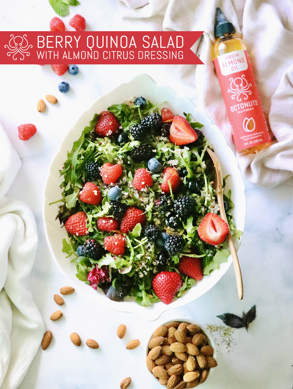 Berry Quinoa Salad with Octonuts Almond Oil Citrus Dressing