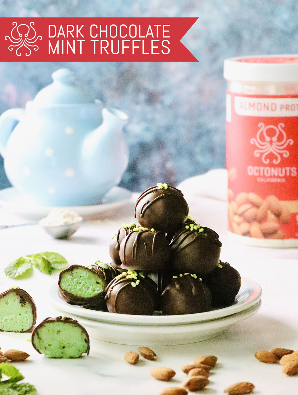 Dark Chocolate Mint Truffles with Octonuts Almond Protein Powder
