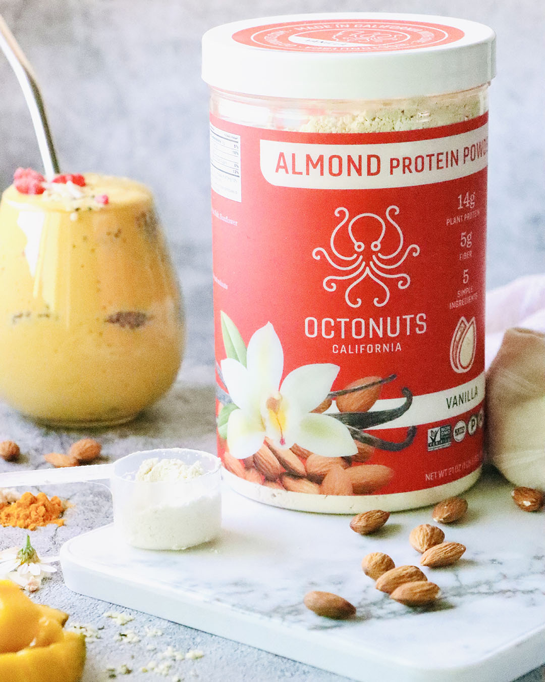 Mango Chia Turmeric Smoothie with Octonuts Almond Protein Powder