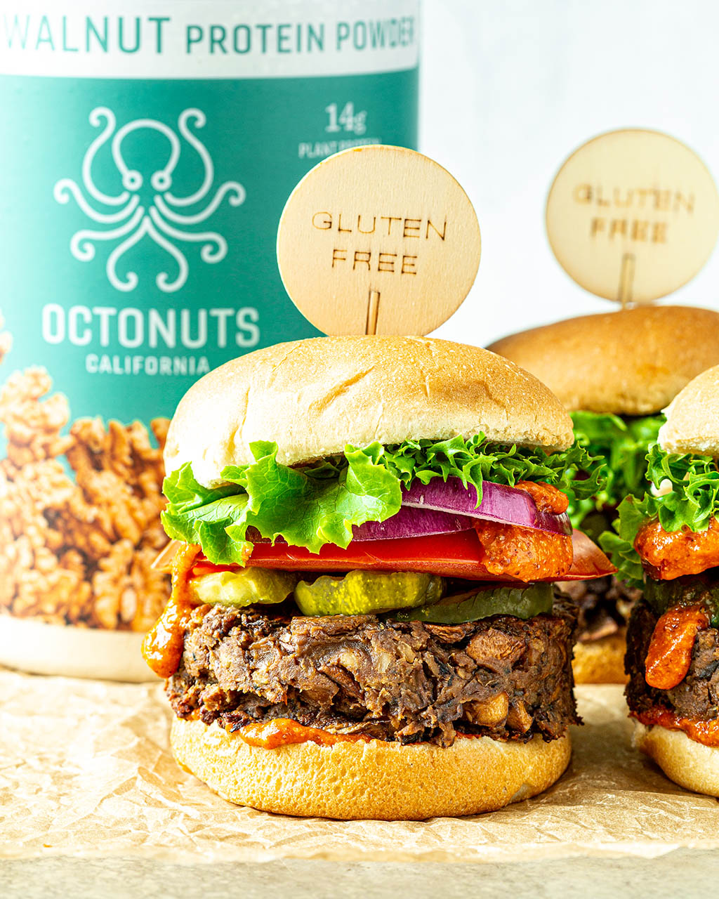 Meatless Mushroom Burgers with Octonuts Walnut Protein Powder