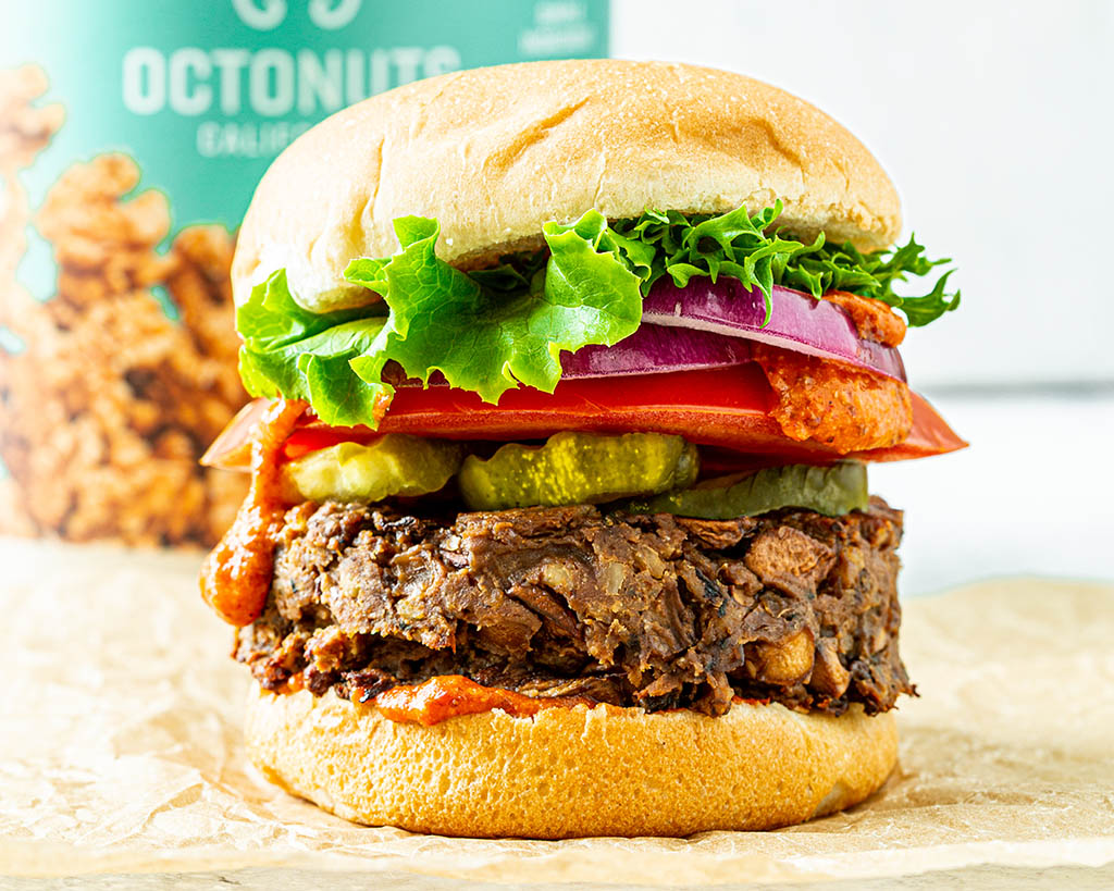 Meatless Mushroom Burgers with Octonuts Walnut Protein Powder