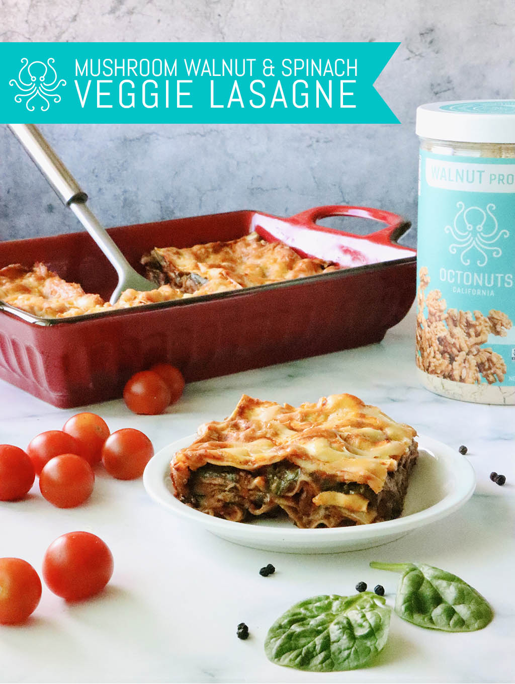 Mushroom, Walnut & Spinach Vegetarian Lasagne with Octonuts Walnut Protein Powder