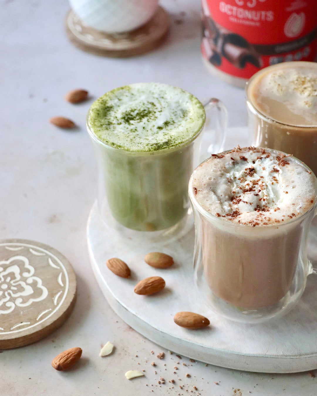 Use Octonuts Almond Protein Powders as a plant protein creamer for coffee or matcha lattes