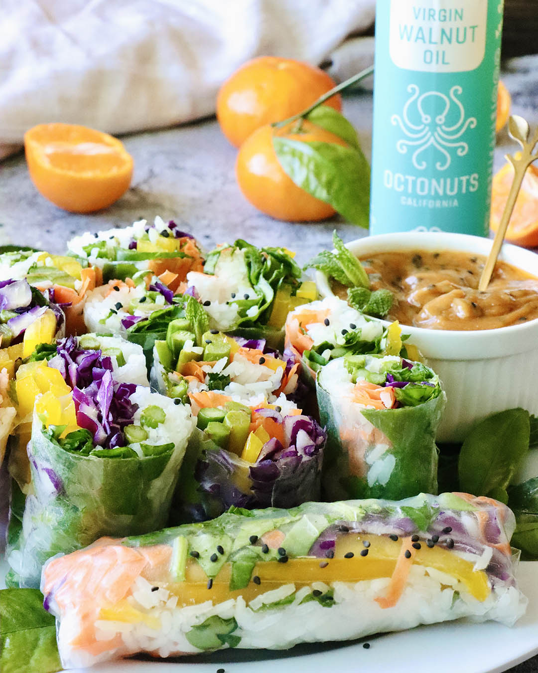 Rainbow Vegetable Spring Rolls with Spicy Dipping Sauce