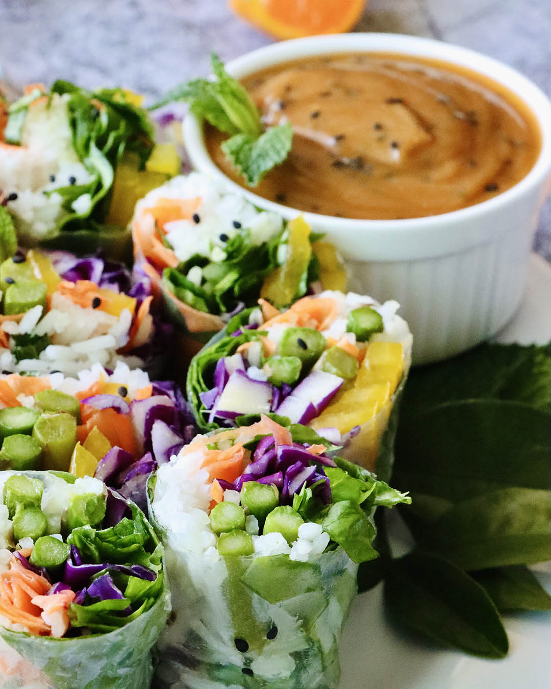 Rainbow Vegetable Spring Rolls with Spicy Dipping Sauce