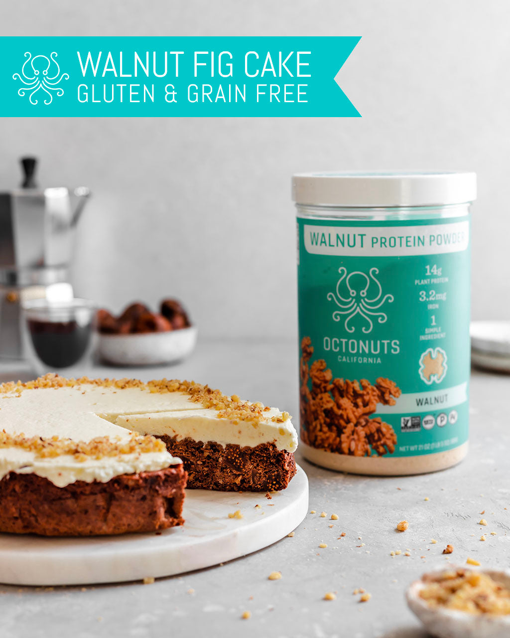 Walnut Fig Cake with Octonuts Walnut Protein Powder