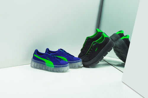 puma creepers blue and lime green