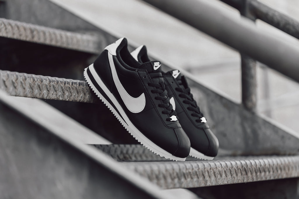 Nike Cortez Leather In Black/White/Metallic Silver Available – Feature