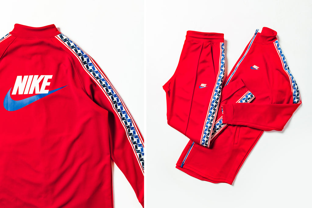 red nike tape tracksuit