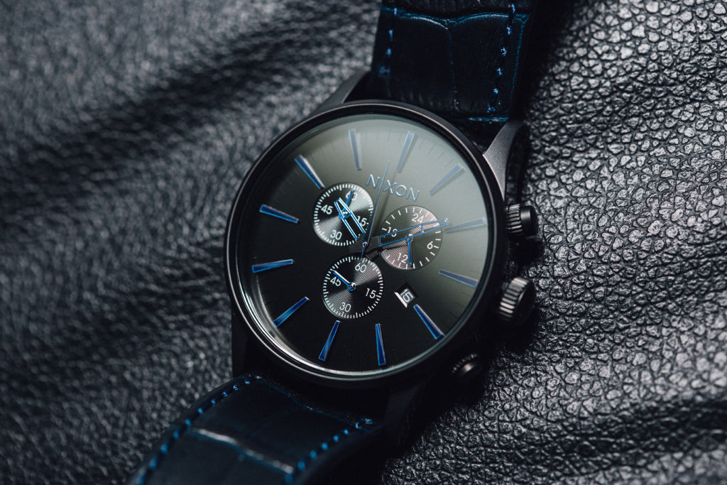 Nixon Sentry Chrono Leather In Navy/Gator Now Available – Feature