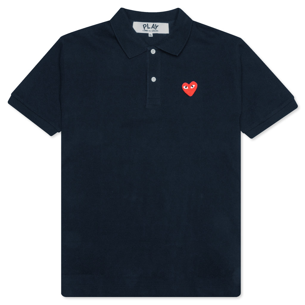 Comme des Garcons PLAY Women's Red Emblem Polo Tee - Navy – Feature