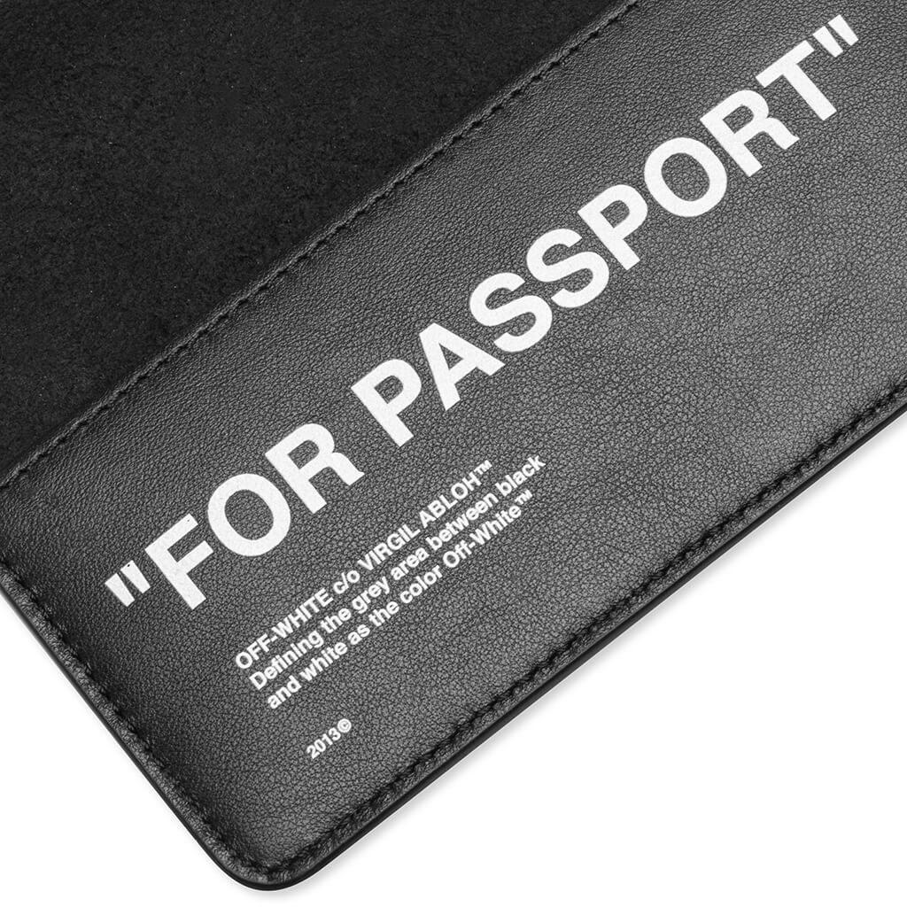 Off White C O Virgil Abloh Calf Skin Quote Passport Holder Black Whi Feature