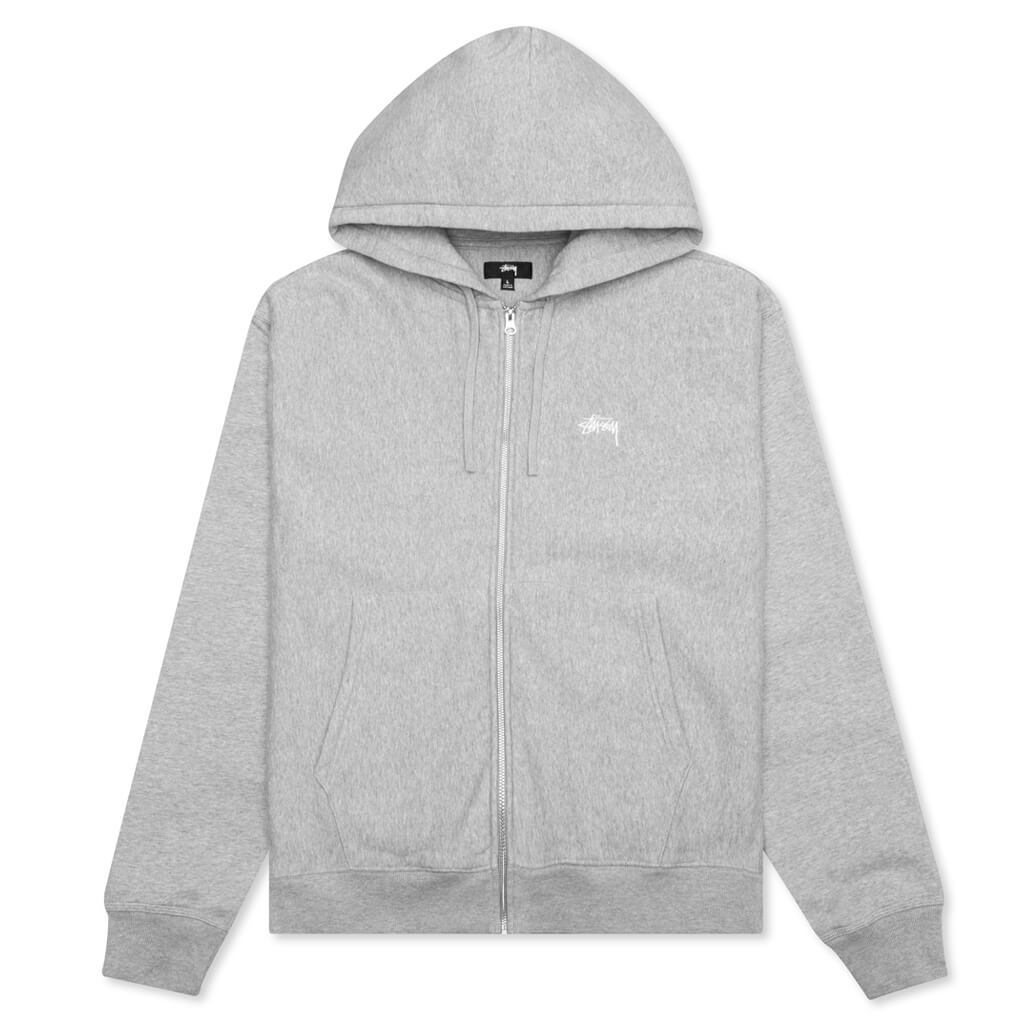 Stussy Stock Logo Zipper Hoodie - Grey Heather – Feature