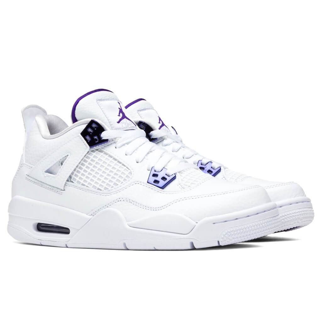 Air Jordan 4 Retro (GS) - White/Court Purple/Metallic Silver – Feature