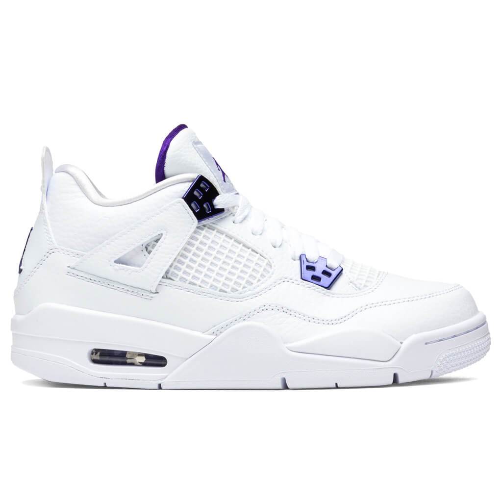 Air Jordan 4 Retro (GS) - White/Court Purple/Metallic Silver – Feature