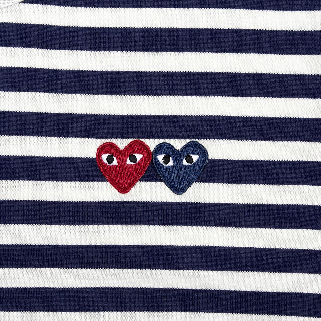 Comme des Garcons PLAY Double Heart Striped Shirt - White/Navy – Feature